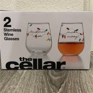The Cellar Stemless Wine Glasses Set of 2 Holiday Theme